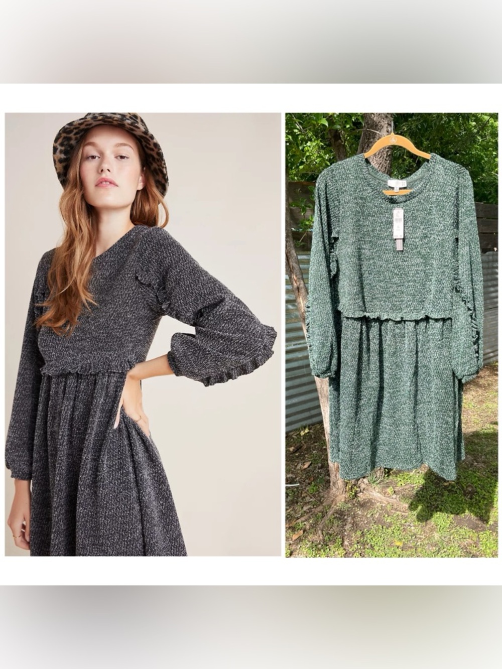 Anthropologie Ro & De Stella Ruffled Knit Babydoll Sweater Dress
